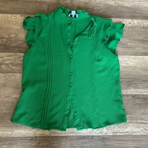 CeCe Vibrant Green Button-Up Blouse